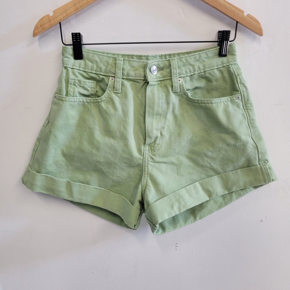 Wild Fable Light Green Checkered Jean Shorts